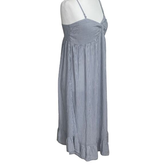 Nautical Pinstriped Sweetheart Twist Neckline Midi Dress Sz M  Blue & White - Picture 3 of 10